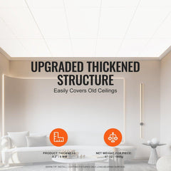 Ceiling Tiles 10-Pack 24 x 24 in PVC Foam Fire-Rated Smooth White