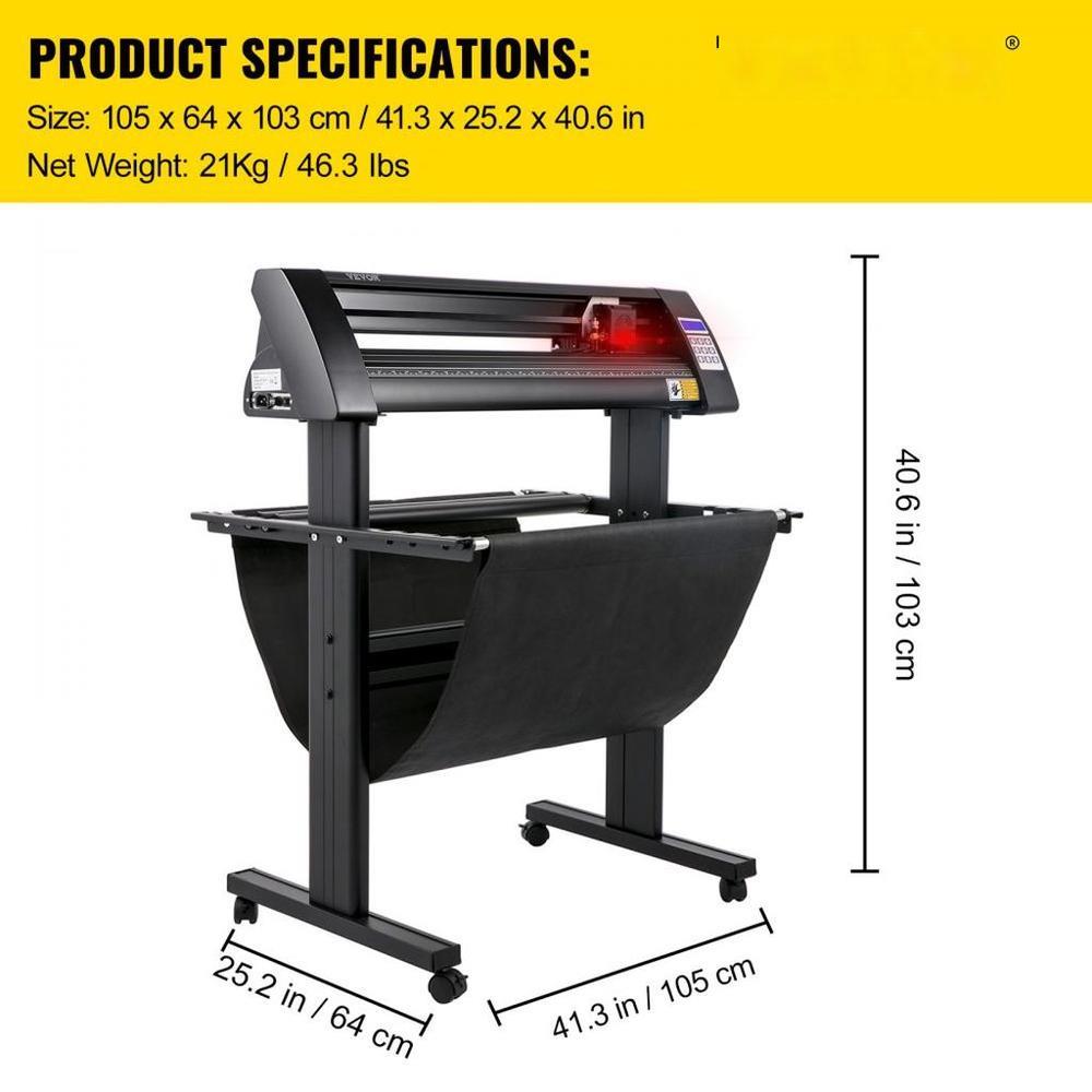 Vinyl Cutter, 870mm Vinyl Plotter, LED Screen Plotter Cutter, Semi-Automatical Built-in Optical Eye for Accurate Guiding, Compatible with SignMaster Software for Windows System with Stand