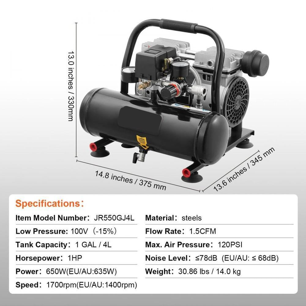 Air Compressor Compact Portable Oil Free Compressor 1 Gallon 7bar