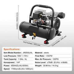 Air Compressor Compact Portable Oil Free Compressor 1 Gallon 7bar