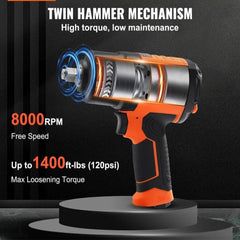 1.27 cm Air Impact Wrench, High Torque Up to 1898.15 N·m, Lightweight 2.1 kg Design Pneumatic Impact Gun with 11-PCS 1.27 cm Drive CR-V Steel Impact Socket Set & Carrying Case