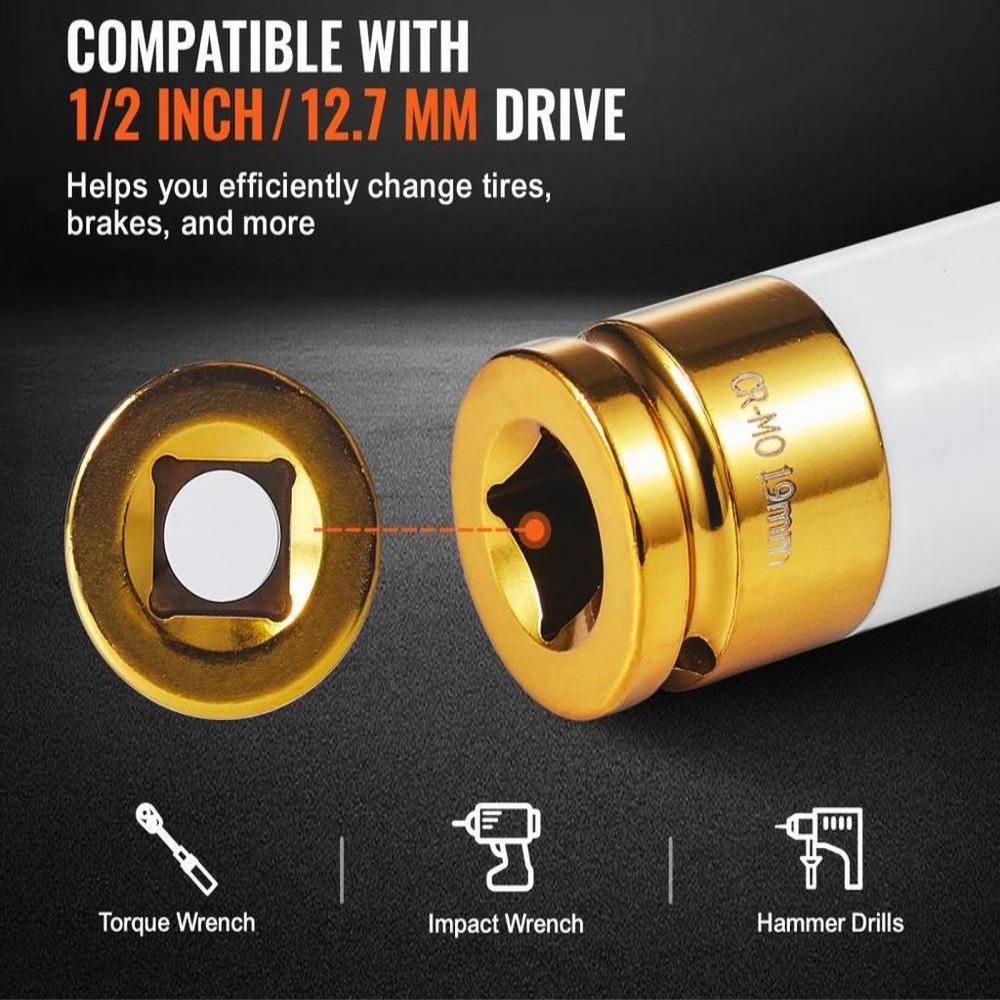 Lug Nut Impact Socket Set 1/2 in Drive Metric and SAE 6-Point Deep Socket