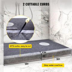 Waterproofing Shower Kit Shower Kit Tray 38''x60'' with Offset Drain ABS