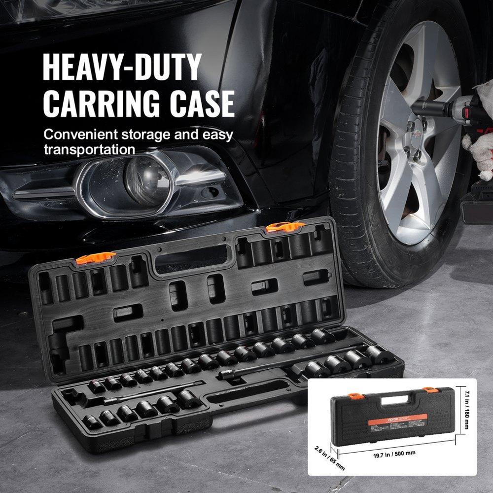 Impact Sockets Set 29pcs 6-Point 3/8in Drive Bit Ratchet Tool Kit Case