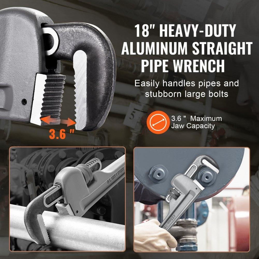 Aluminum Straight Pipe Wrench 18 in Adjustable Plumbing Wrench CRV Jaw