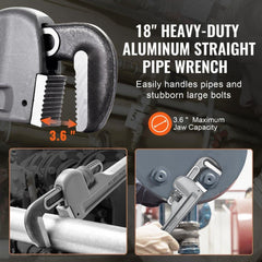 Aluminum Straight Pipe Wrench 18 in Adjustable Plumbing Wrench CRV Jaw