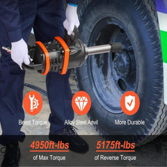 2.5 cm Air Impact Wrench, Up to 7016.37 N·m Beast Reverse Torque Output Pneumatic Impact Gun w/ 20cm Extended Anvil for Repairs and Maintenance of Heavy Duty Machinery / Semi-Truck / Bus