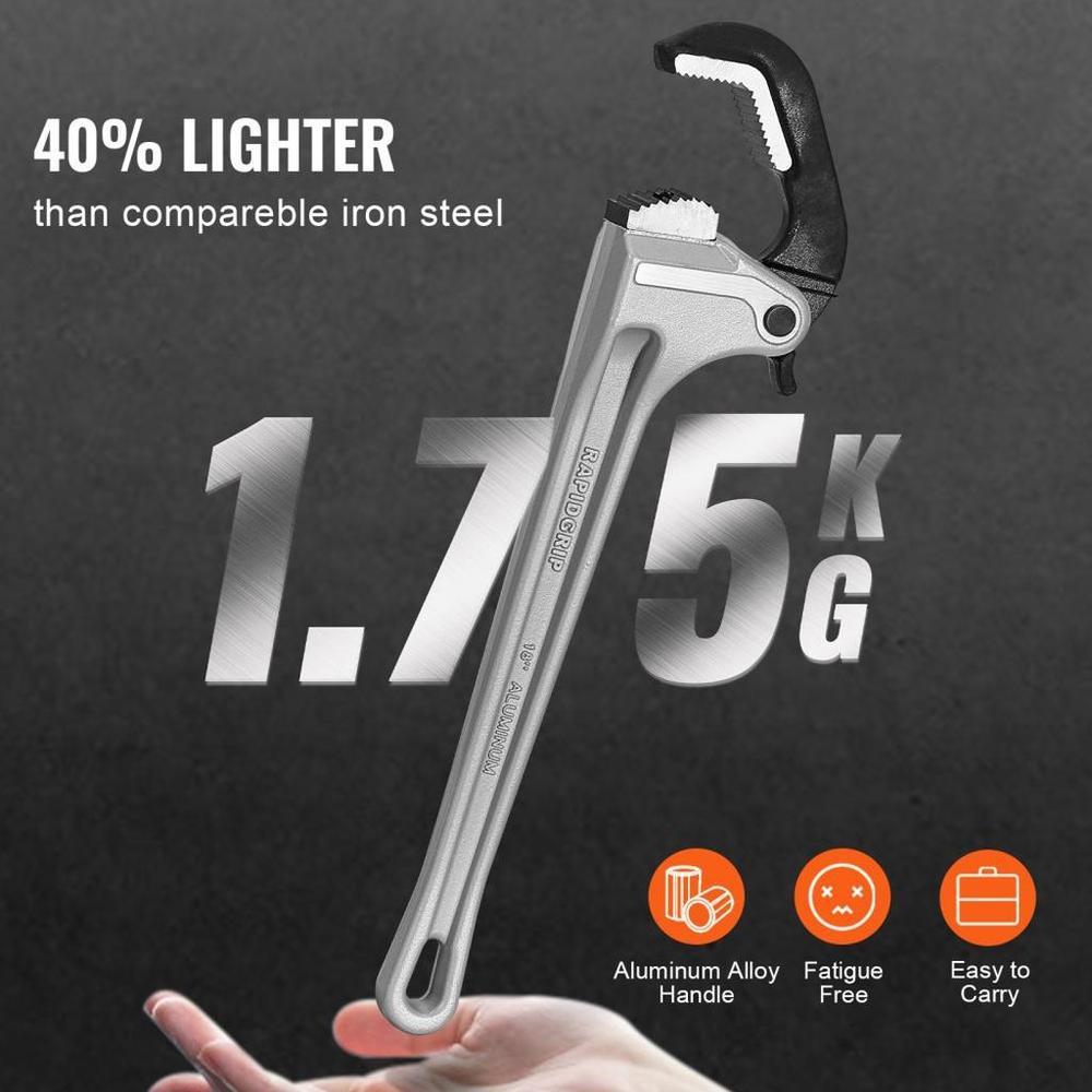 Aluminum Straight Pipe Wrench 18 in Automatic Jaw Adjustment 60CRV Jaw