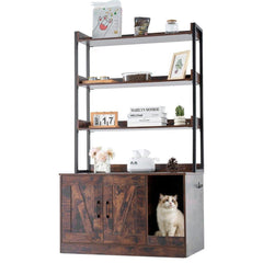 Cat Litter Box Enclosure Wooden Litter Box Furniture Hidden with 3 Shelves