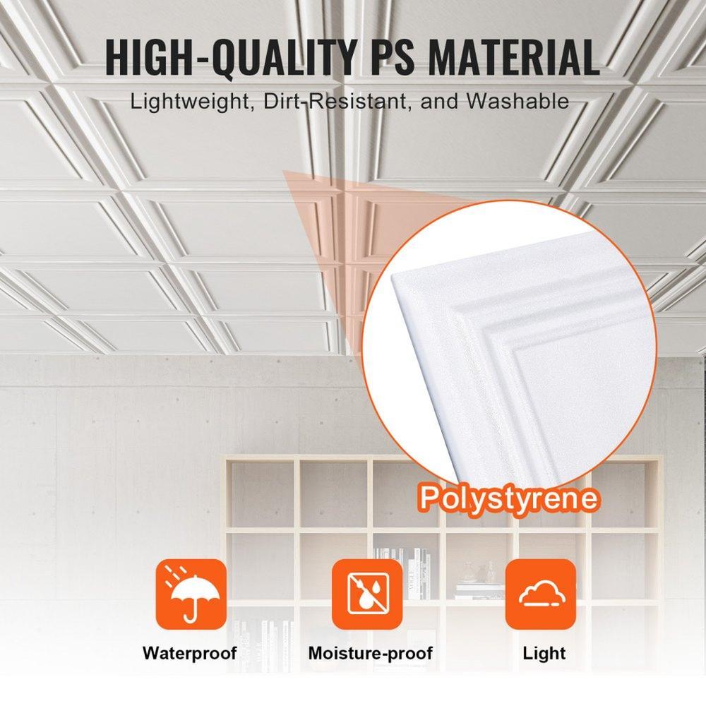 Ceiling Tiles 16-Pack 20 x 20 in Polystyrene Easy Installation Glue-up