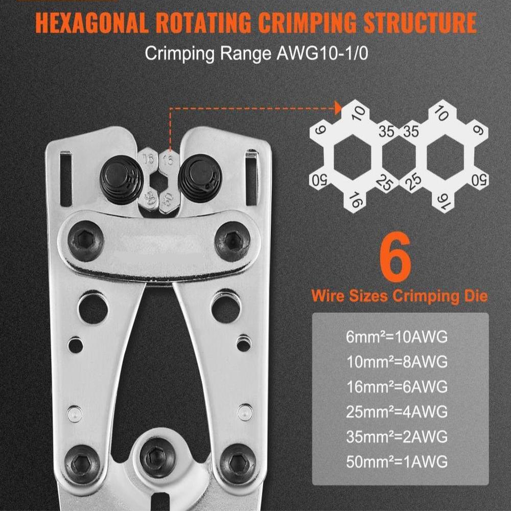 Battery Cable Lug Crimping Tool, 10-1/0AWG with Cable Cutter and 95PCS Copper Ring Terminals, 6 Wire Sizes Crimping Die and 100pcs Heat Shrink Tubes, for Heavy Duty Wire Lugs
