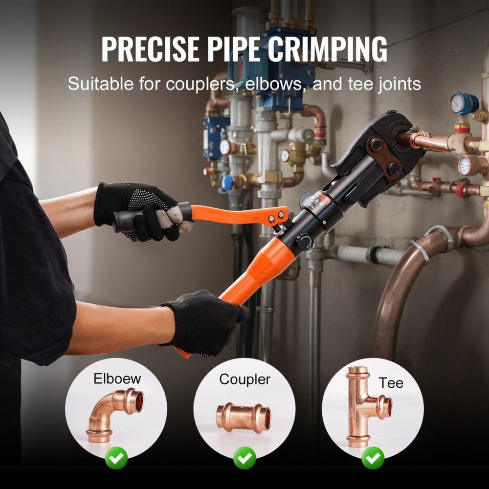 Copper Tube Fittings Crimping Tool with V12/15/18/22/28 Jaws 360° Rotate