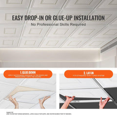 Ceiling Tiles 12-Pack 24 x 24 in PVC Easy Installation White Geometric