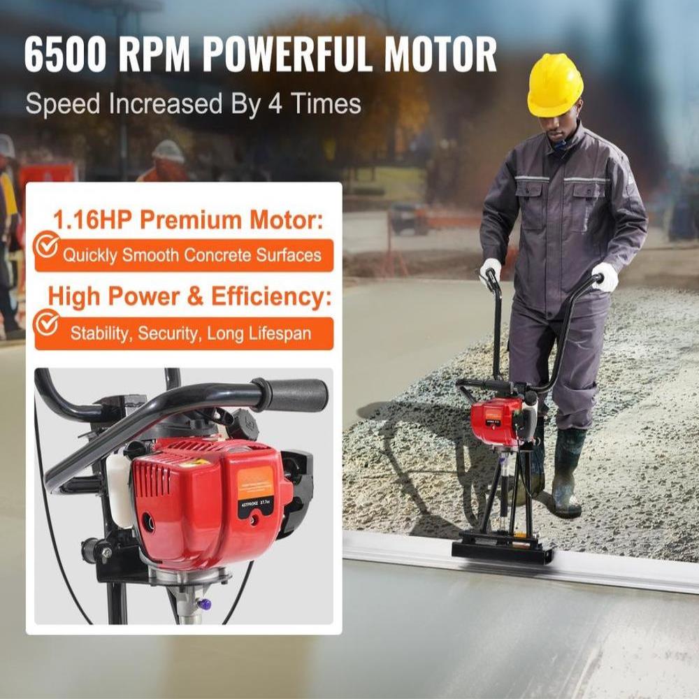Gas Concrete Power Screed, with 2445mm Aluminum Board Straight Edge Bar Set, 4 Stroke Cement Finishing Vibrating Motor with Height Adjustable Handles, High Efficient Concrete Tools 6500RPM