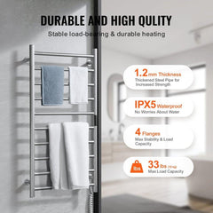 10 Bars Towel Warmer Rack Wall Mounted Heated Towel Rack Bathroom Silver