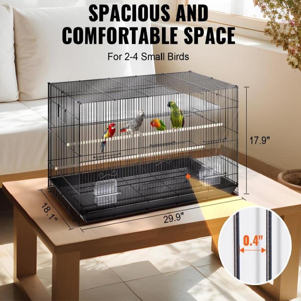 30 inch Bird Cage, Metal Large Parakeet Cages for Cockatiels Small Parrot Budgies Lovebirds Canaries, Pet Bird Cage with Rolling Stand and Tray