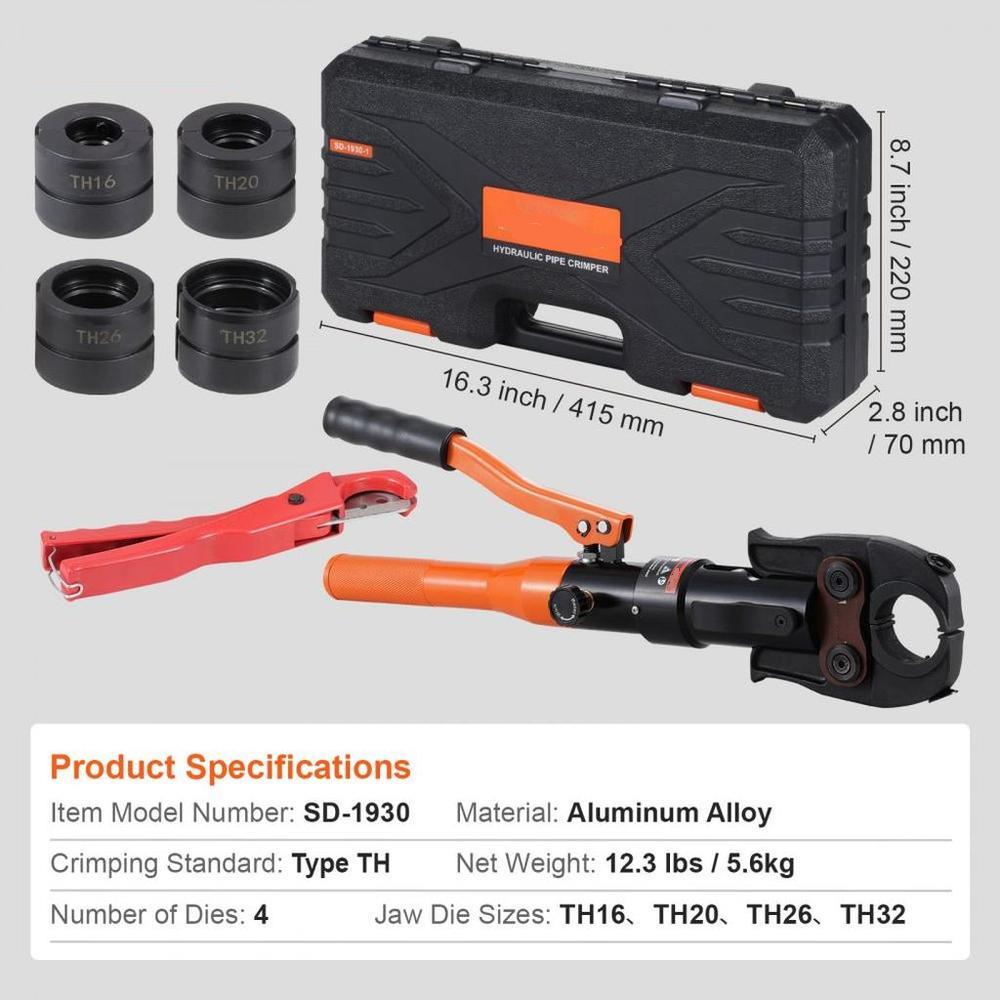 Copper Tube Fittings Crimping Tool with TH16/20/26/32 Jaws 360° Rotatable