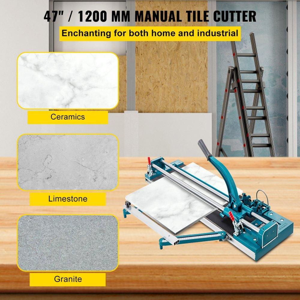 47Inch/1200mm Tile Cutter Double Rail Manual Tile Cutter 3/5 in Cap w/ Precise Laser Positioning Manual Tile Cutter Tools for Precision Cutting