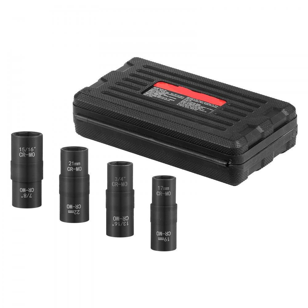 Lug Nut Impact Socket Set 1/2 in Drive Metric and SAE 6-Point Flip Socket