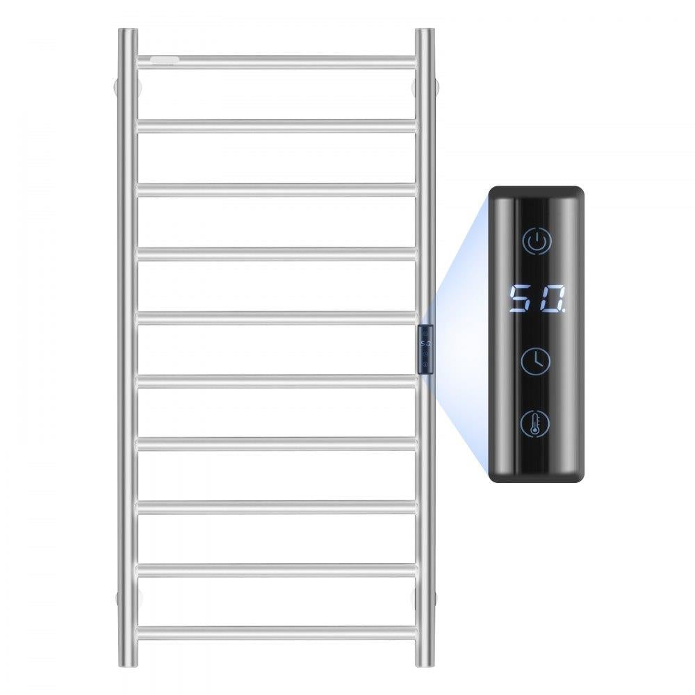 10 Bars Towel Warmer Rack Wall Mounted Heated Towel Rack Bathroom Silver