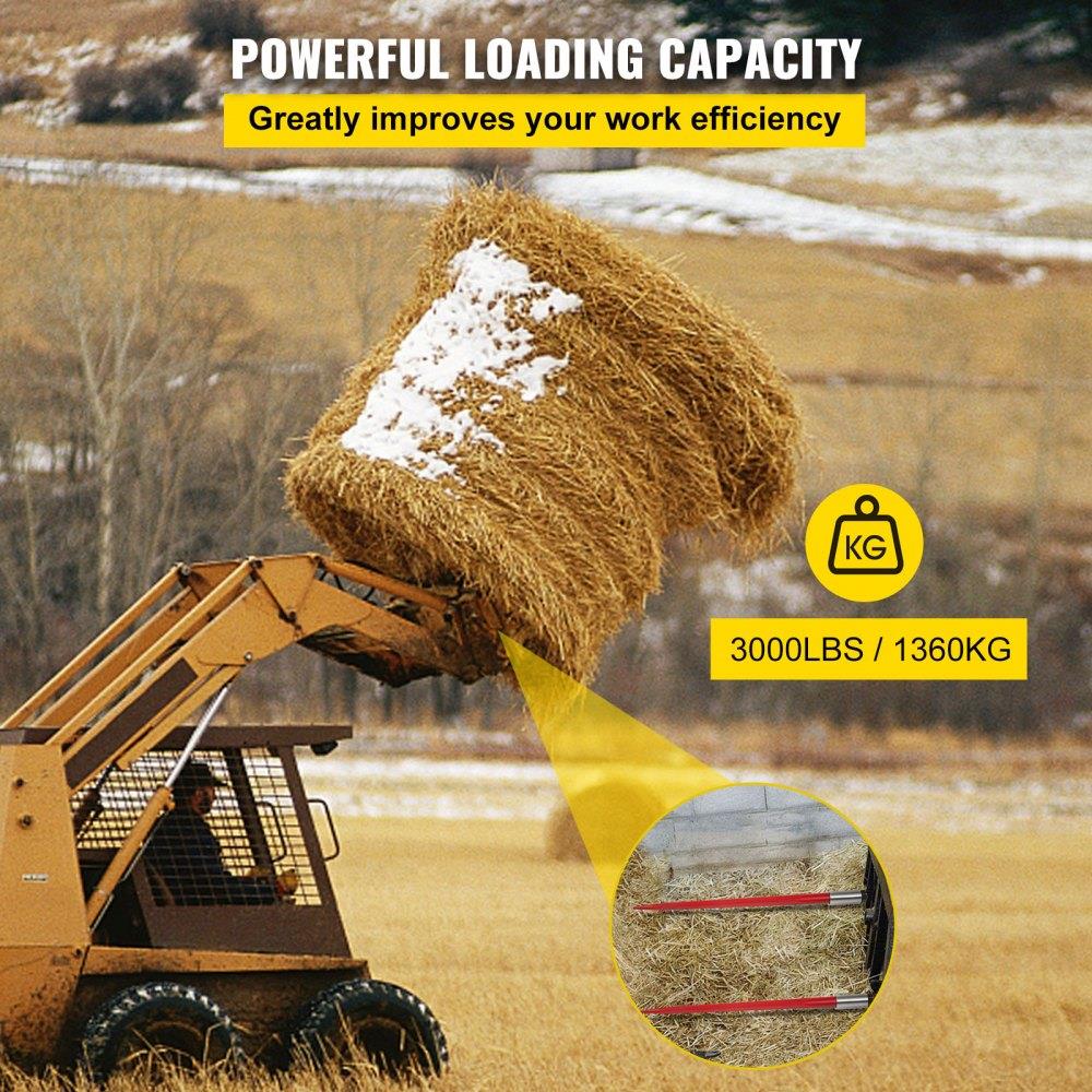 Pair Hay Spear 39" Bale Spear 3000 lbs Capacity, Bale Spike Quick Attach Square Hay Bale Spears 1 3/4", Red Coated Bale Forks, Bale Hay Spike with Hex Nut & Sleeve for Buckets Tractors Loaders