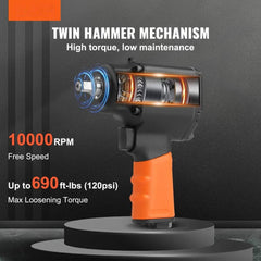 Air Impact Wrench 3/8" Square Drive 690ft-lbs Nut-busting Torque 90-120PSI