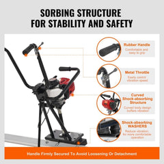 Gas Concrete Power Screed, with 3370mm Aluminum  Board Straight Edge Bar Set, 4 Stroke Cement Finishing Vibrating Motor with Height Adjustable Handles, High Efficient Concrete Tools 6500RPM