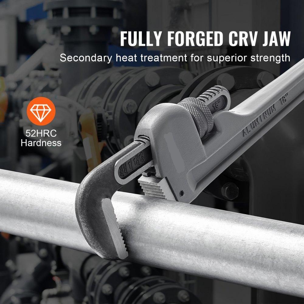Aluminum Straight Pipe Wrench 18 in Adjustable Plumbing Wrench CRV Jaw