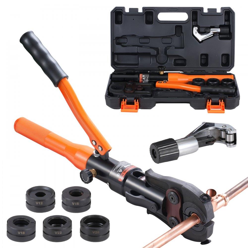 Copper Tube Fittings Crimping Tool with V12/15/18/22/28 Jaws 360° Rotate
