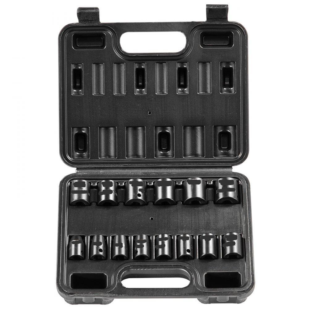 Impact Sockets Set 14pcs 6-Point 3/8in Drive Bit Ratchet Tool Kit Case