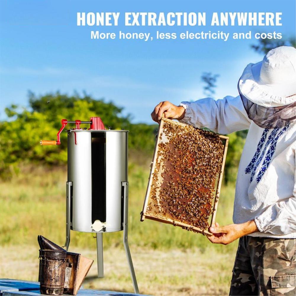 Manual Honey Extractor, 3 Frames Honey Spinner Extractor, Stainless Steel Beekeeping Extraction, Honeycomb Drum Spinner with Lid, Apiary Centrifuge Equipment with Height Adjustable Stand