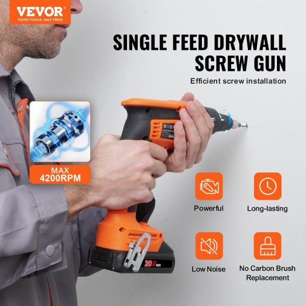 PowerPro 20V Max Drywall Screw Gun Kit, 4200RPM Brushless Cordless with 2 Batteries, Charger, Belt Clip, Tool Bag, Forward/Reverse Adjustable, Built-in LED Light - Image 2