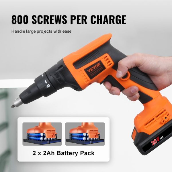 PowerPro 20V Max Drywall Screw Gun Kit, 4200RPM Brushless Cordless with 2 Batteries, Charger, Belt Clip, Tool Bag, Forward/Reverse Adjustable, Built-in LED Light - Image 3
