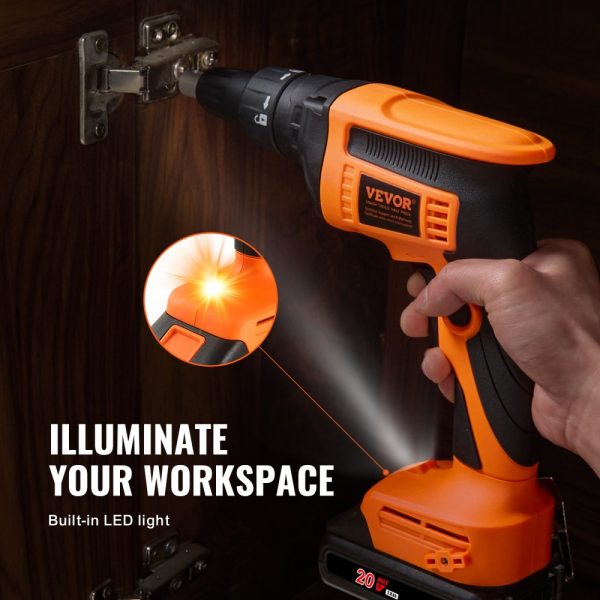 PowerPro 20V Max Drywall Screw Gun Kit, 4200RPM Brushless Cordless with 2 Batteries, Charger, Belt Clip, Tool Bag, Forward/Reverse Adjustable, Built-in LED Light - Image 6