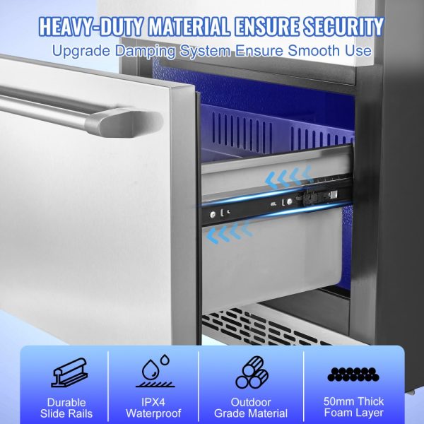 24 Inch Undercounter Refrigerator 2 Drawer Wine Fridge Variable Temperature 4.87 Cu Ft Waterproof for Home Use - Image 3