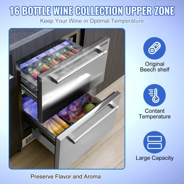 24 Inch Undercounter Refrigerator 2 Drawer Wine Fridge Variable Temperature 4.87 Cu Ft Waterproof for Home Use - Image 4