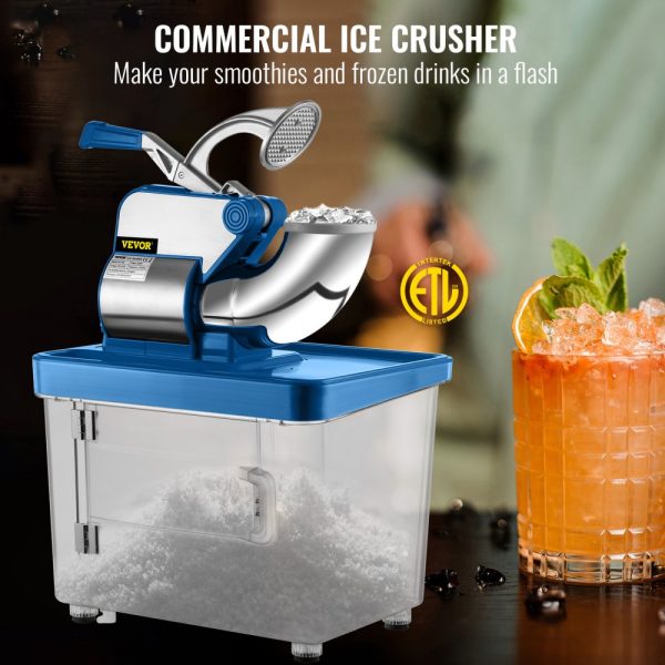 110V Commercial Ice Crusher Electric Snow Cone Machine 300W Dual Blades Stainless Steel ETL Approved for Family Restaurants Bars - Image 2