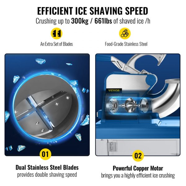 110V Commercial Ice Crusher Electric Snow Cone Machine 300W Dual Blades Stainless Steel ETL Approved for Family Restaurants Bars - Image 3