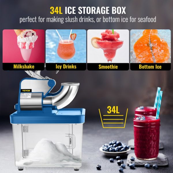 110V Commercial Ice Crusher Electric Snow Cone Machine 300W Dual Blades Stainless Steel ETL Approved for Family Restaurants Bars - Image 6