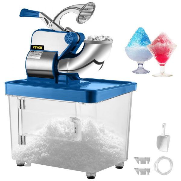 110V Commercial Ice Crusher Electric Snow Cone Machine 300W Dual Blades Stainless Steel ETL Approved for Family Restaurants Bars