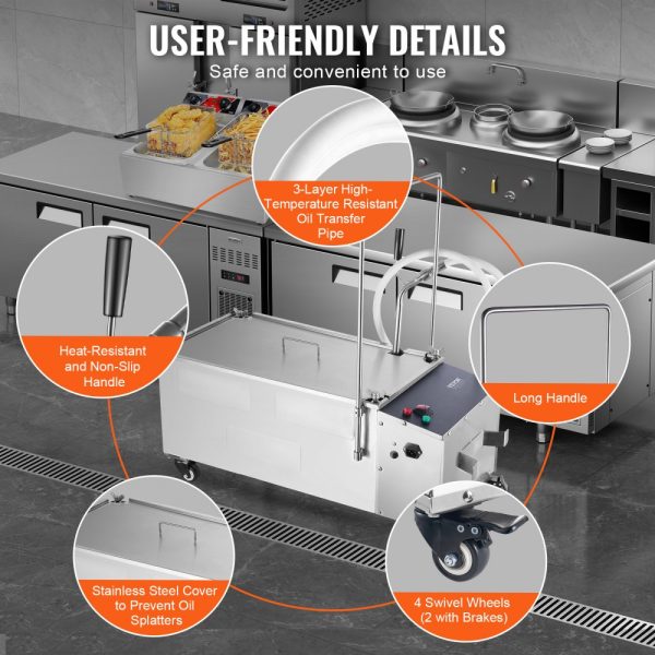 55L Mobile Fryer Oil Filter System with 10 L/min Filtration Speed and Swivel Wheels - Image 6