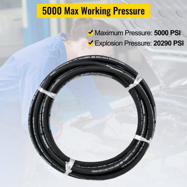50 Ft Rubber Hydraulic Hose 2 High-Tensile Steel Wire Braid 1/2 Inch ID 5000 PSI Max -40°F to 250°F Hydraulic Oil Flexible Hose - Image 3