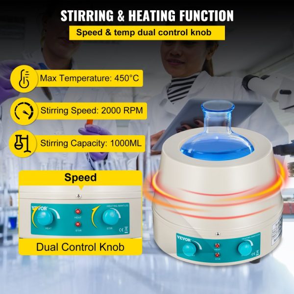 1000ml Magnetic Stirrer 350W 0-1600 RPM Laboratory Liquid Heating Mantle - Image 5