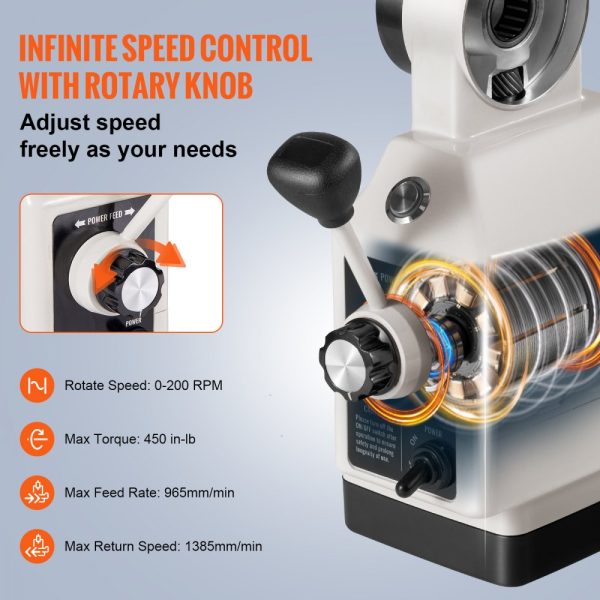 Z-Axis Power Feed for milling machine with 450 in-lb torque 0-200 RPM adjustable speed 120V table feed for knee-type mills 5/8 end shaft - Image 3