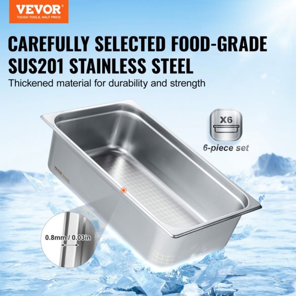 6-Pack Stainless Steel Anti-Jam Steam Table Pan 0.8mm Thick Commercial Catering Storage For Industrial Scientific Use - Image 2