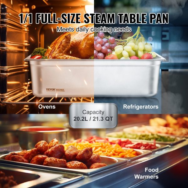 6-Pack Stainless Steel Anti-Jam Steam Table Pan 0.8mm Thick Commercial Catering Storage For Industrial Scientific Use - Image 3
