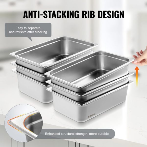 6-Pack Stainless Steel Anti-Jam Steam Table Pan 0.8mm Thick Commercial Catering Storage For Industrial Scientific Use - Image 4