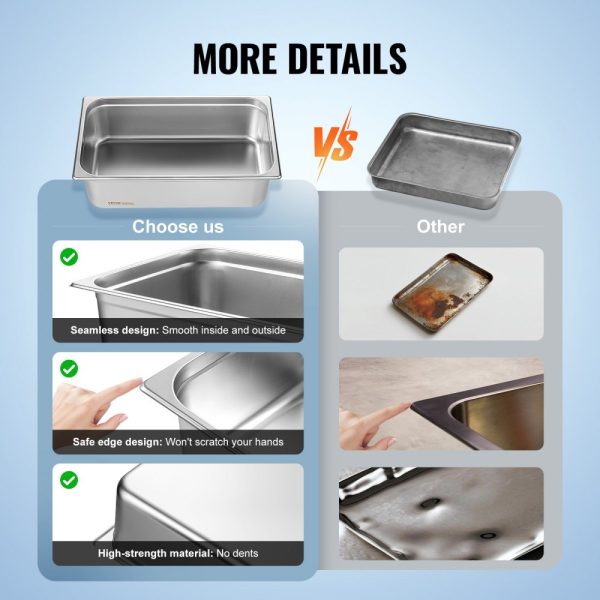 6-Pack Stainless Steel Anti-Jam Steam Table Pan 0.8mm Thick Commercial Catering Storage For Industrial Scientific Use - Image 6