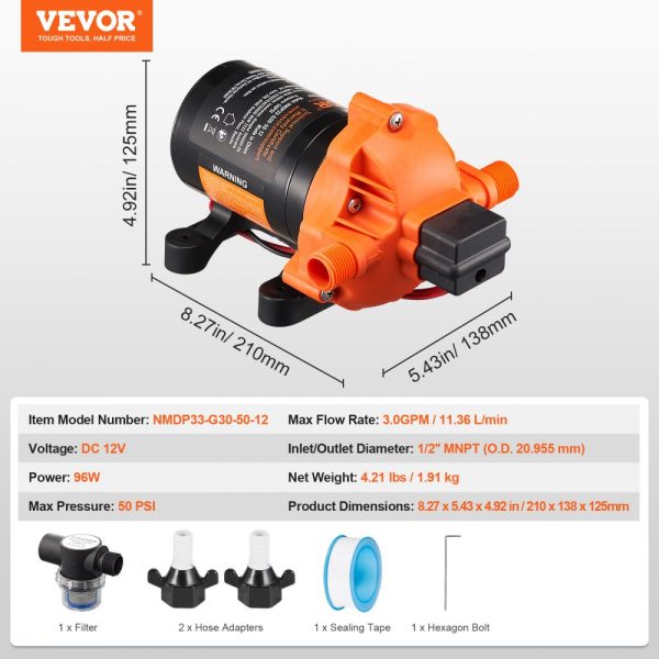 12V Diaphragm Pump 3GPM 11.36 L/min 3-Chamber Water Pump Pressure Switch - Image 7