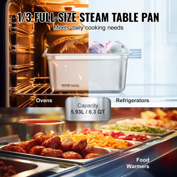 8-Piece Commercial Catering Food Storage Pan Set 1/3 Size Stainless Steel Anti-Jam Design with Lid 0.8mm Thick 6-Inch Deep - Image 3
